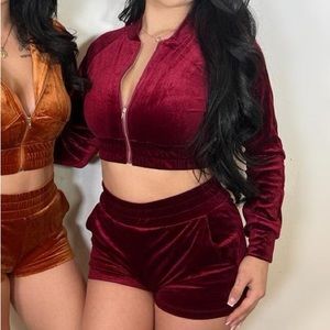 Velvet 2-piece set - Wine color
